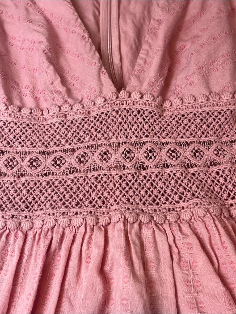 Free People Pink Boho Lace Mini Dress Size 2 V-Neck Tiered Long Sleeve Romantic - Picture 6 of 8